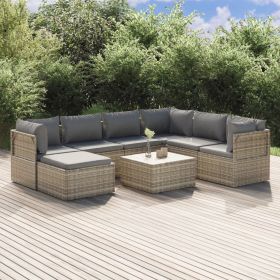 Poly rattan patio lounge set, table and 8 chairs with cushions.